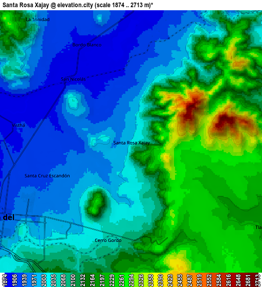 Zoom OUT 2x Santa Rosa Xajay, Mexico elevation map