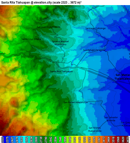 Zoom OUT 2x Santa Rita Tlahuapan, Mexico elevation map