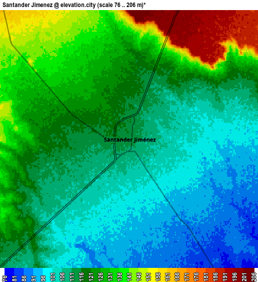 Zoom OUT 2x Santander Jiménez, Mexico elevation map