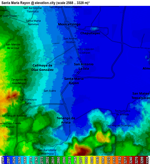 Zoom OUT 2x Santa María Rayón, Mexico elevation map