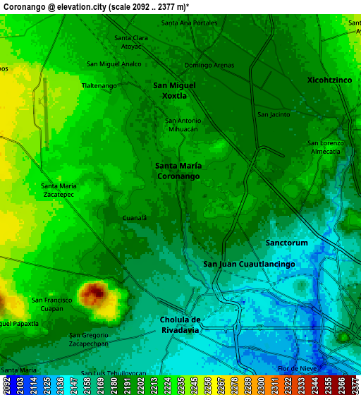 Zoom OUT 2x Coronango, Mexico elevation map