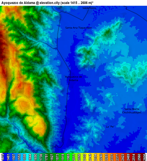 Zoom OUT 2x Ayoquezco de Aldama, Mexico elevation map