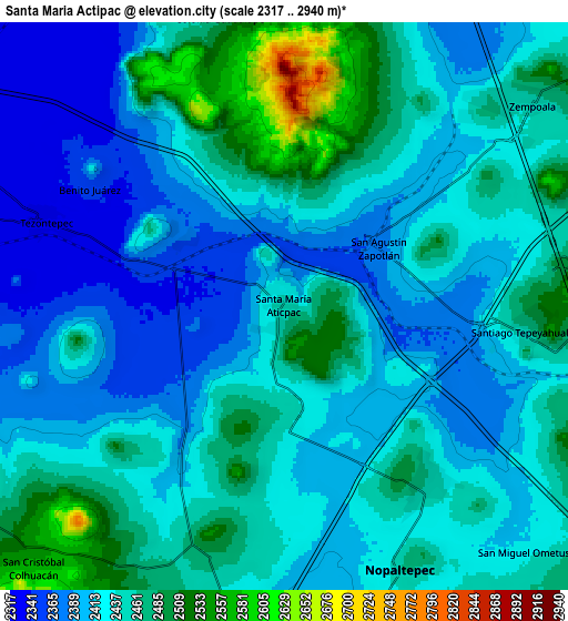 Zoom OUT 2x Santa María Actipac, Mexico elevation map