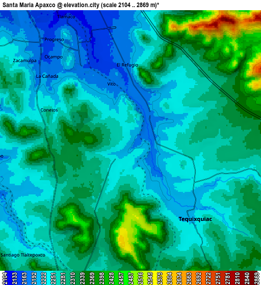 Zoom OUT 2x Santa María Apaxco, Mexico elevation map