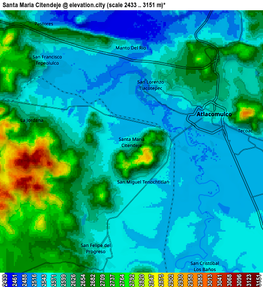 Zoom OUT 2x Santa María Citendejé, Mexico elevation map