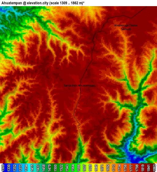 Zoom OUT 2x Ahuatempan, Mexico elevation map