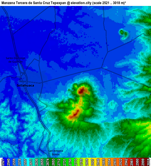 Zoom OUT 2x Manzana Tercera de Santa Cruz Tepexpan, Mexico elevation map