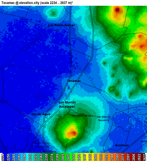 Zoom OUT 2x Tecámac, Mexico elevation map