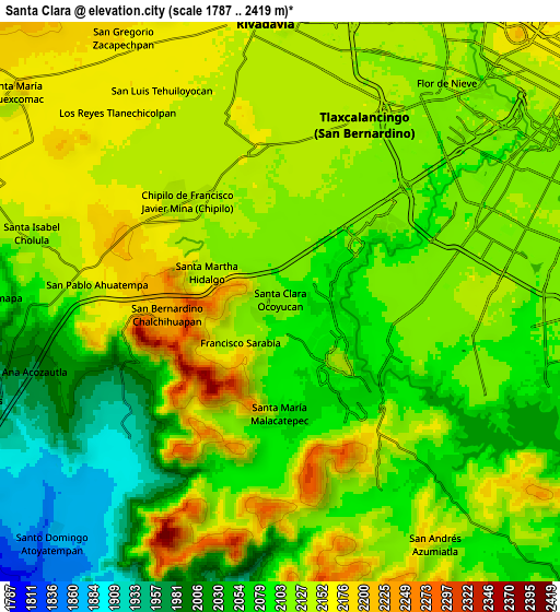 Zoom OUT 2x Santa Clara, Mexico elevation map