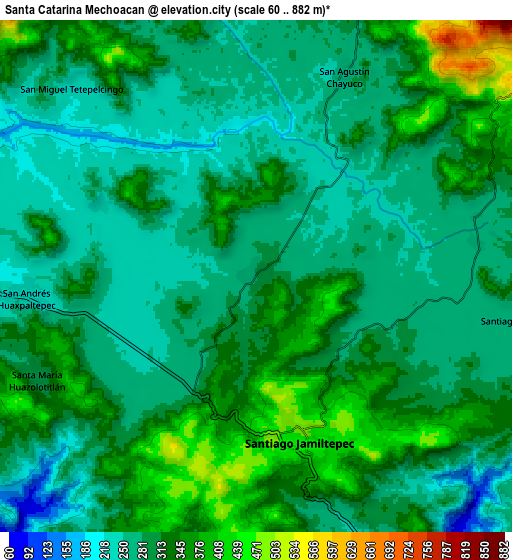 Zoom OUT 2x Santa Catarina Mechoacán, Mexico elevation map