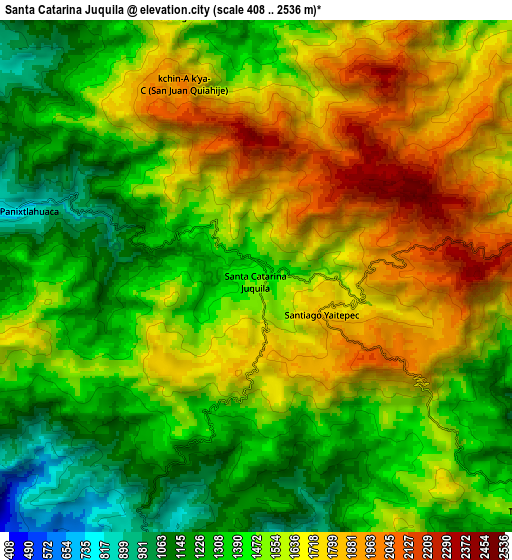 Zoom OUT 2x Santa Catarina Juquila, Mexico elevation map