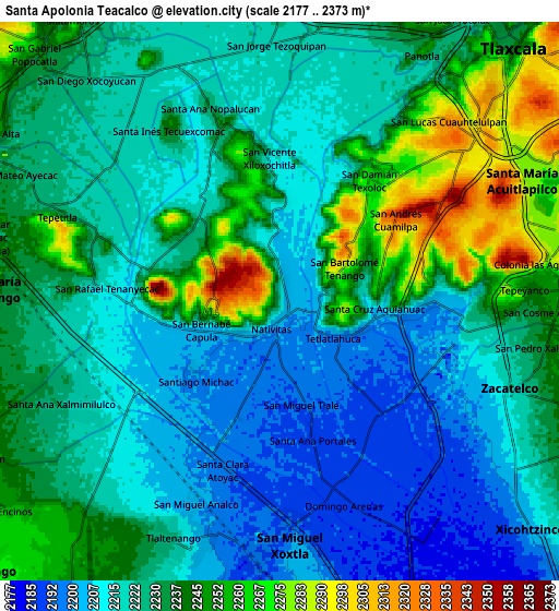 Zoom OUT 2x Santa Apolonia Teacalco, Mexico elevation map