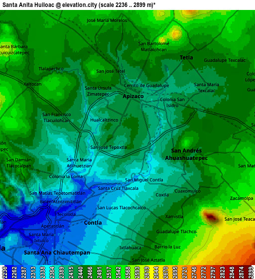 Zoom OUT 2x Santa Anita Huiloac, Mexico elevation map