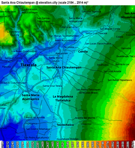 Zoom OUT 2x Santa Ana Chiautempan, Mexico elevation map