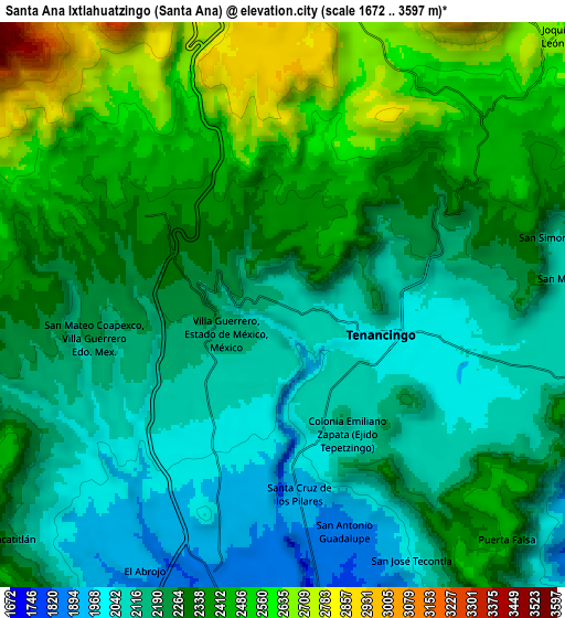 Zoom OUT 2x Santa Ana Ixtlahuatzingo (Santa Ana), Mexico elevation map