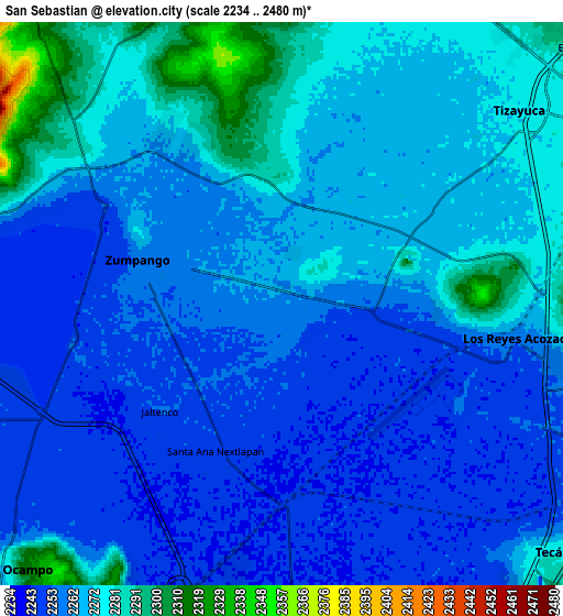 Zoom OUT 2x San Sebastián, Mexico elevation map