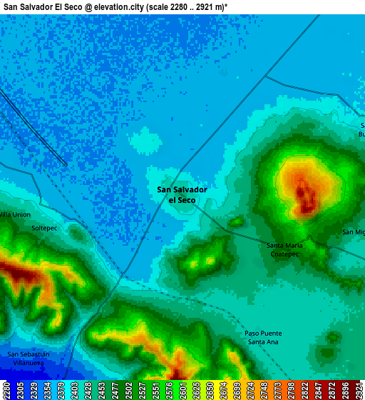 Zoom OUT 2x San Salvador El Seco, Mexico elevation map