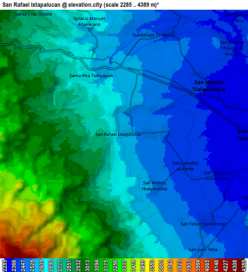 Zoom OUT 2x San Rafael Ixtapalucan, Mexico elevation map