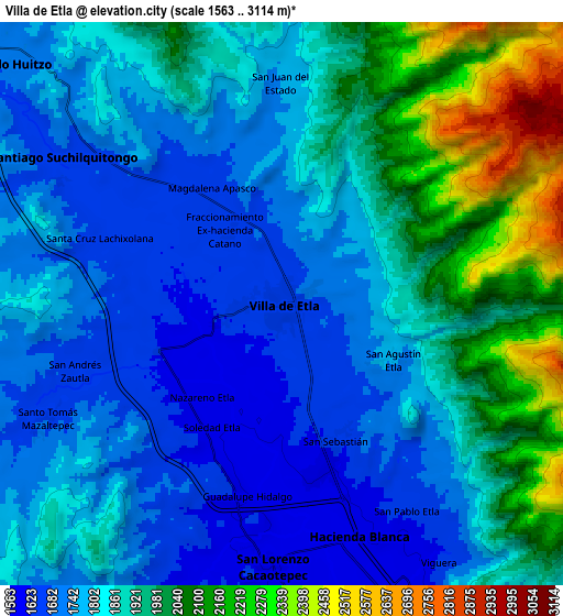 Zoom OUT 2x Villa de Etla, Mexico elevation map