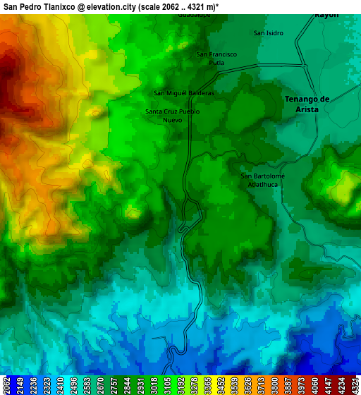 Zoom OUT 2x San Pedro Tlanixco, Mexico elevation map