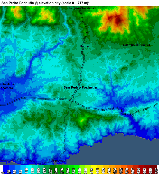 Zoom OUT 2x San Pedro Pochutla, Mexico elevation map