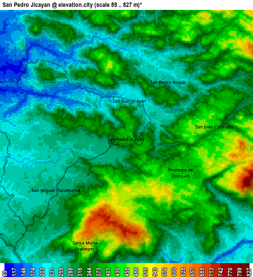 Zoom OUT 2x San Pedro Jicayán, Mexico elevation map