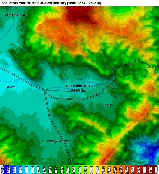 Zoom OUT 2x San Pablo Villa de Mitla, Mexico elevation map