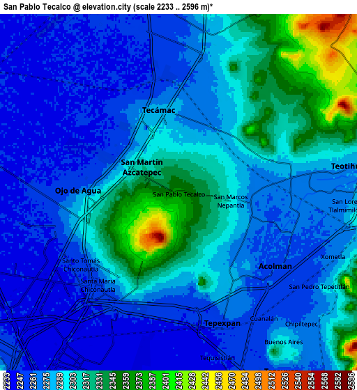 Zoom OUT 2x San Pablo Tecalco, Mexico elevation map