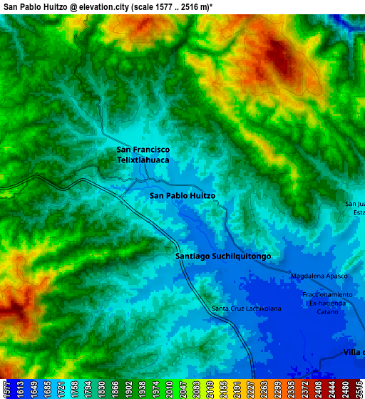 Zoom OUT 2x San Pablo Huitzo, Mexico elevation map