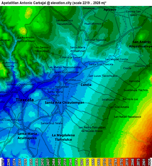 Zoom OUT 2x Apetatitlán Antonio Carbajal, Mexico elevation map