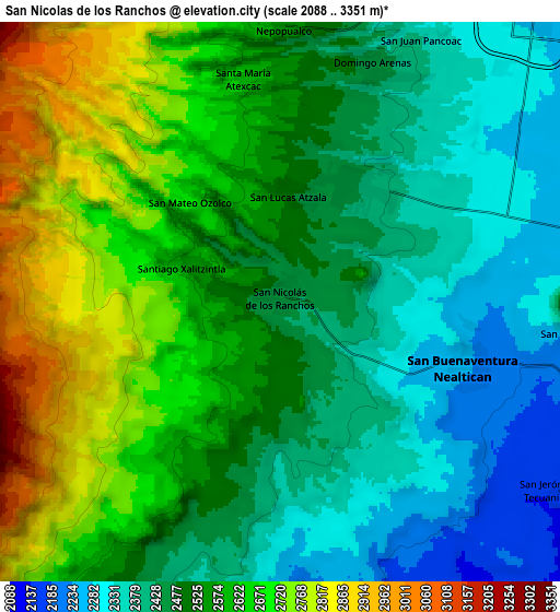 Zoom OUT 2x San Nicolás de los Ranchos, Mexico elevation map