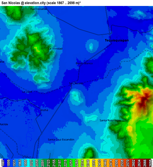 Zoom OUT 2x San Nicolás, Mexico elevation map