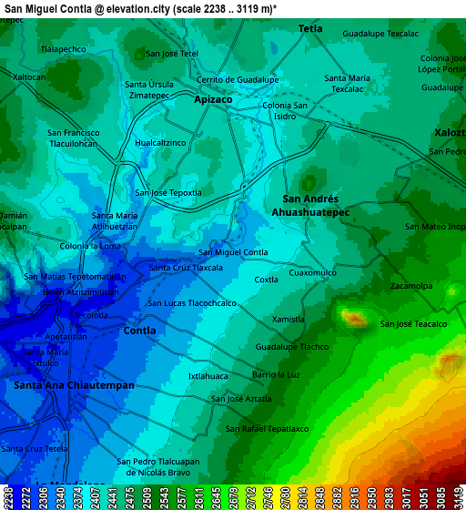 Zoom OUT 2x San Miguel Contla, Mexico elevation map