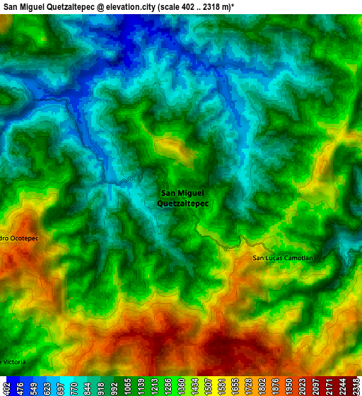 Zoom OUT 2x San Miguel Quetzaltepec, Mexico elevation map