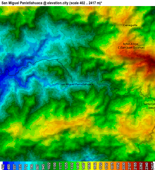 Zoom OUT 2x San Miguel Panixtlahuaca, Mexico elevation map