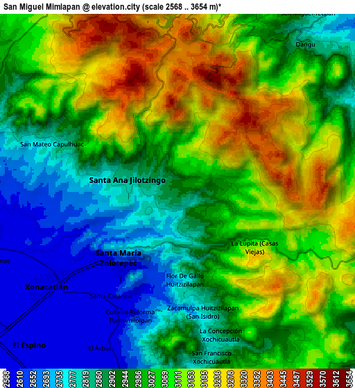 Zoom OUT 2x San Miguel Mimlapan, Mexico elevation map