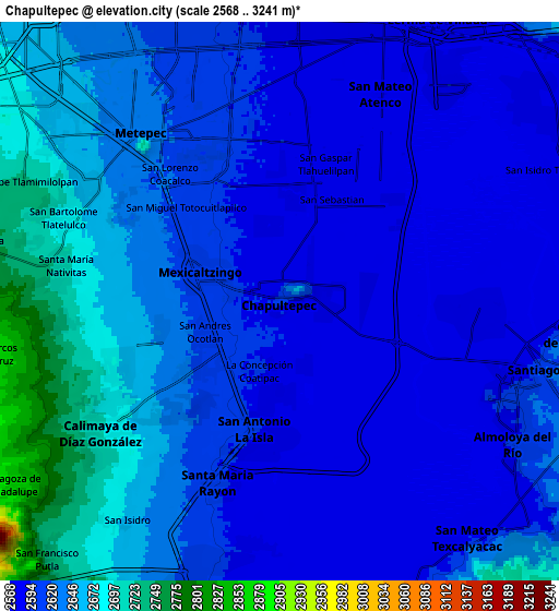 Zoom OUT 2x Chapultepec, Mexico elevation map