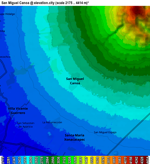 Zoom OUT 2x San Miguel Canoa, Mexico elevation map