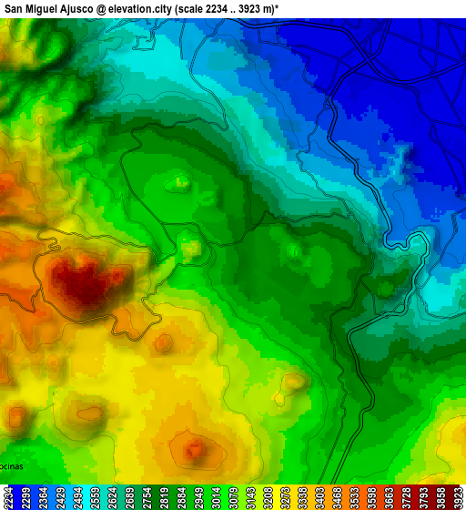 Zoom OUT 2x San Miguel Ajusco, Mexico elevation map