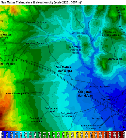 Zoom OUT 2x San Matias Tlalancaleca, Mexico elevation map