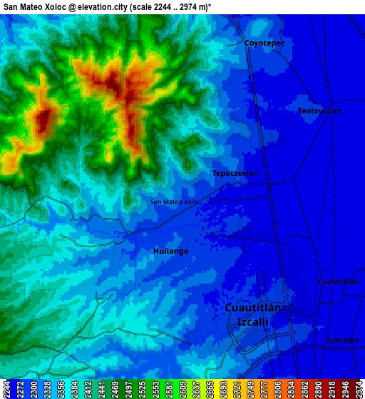 Zoom OUT 2x San Mateo Xoloc, Mexico elevation map