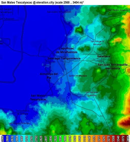 Zoom OUT 2x San Mateo Texcalyacac, Mexico elevation map