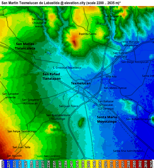 Zoom OUT 2x San Martin Texmelucan de Labastida, Mexico elevation map