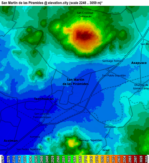 Zoom OUT 2x San Martín de las Pirámides, Mexico elevation map