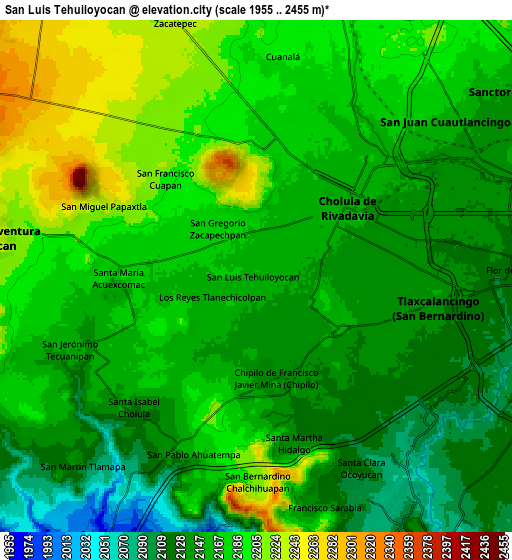 Zoom OUT 2x San Luis Tehuiloyocan, Mexico elevation map