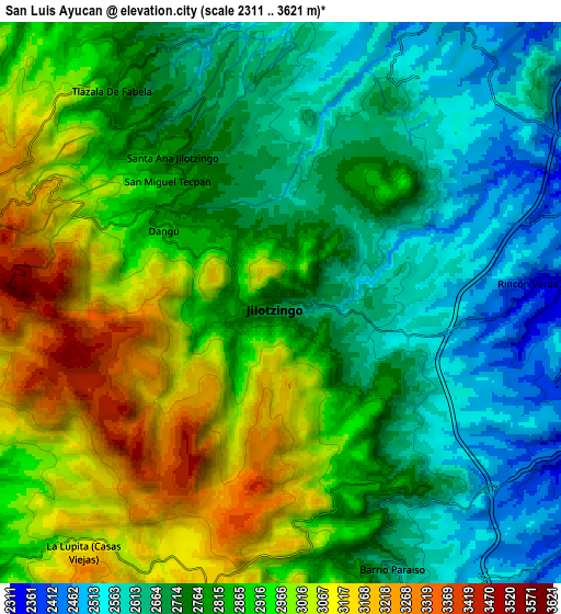 Zoom OUT 2x San Luis Ayucán, Mexico elevation map