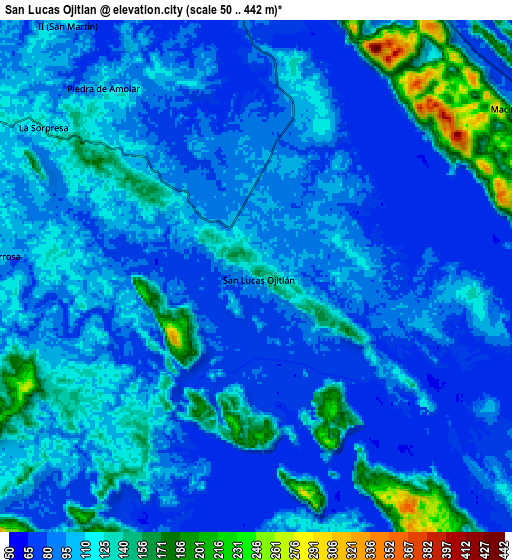 Zoom OUT 2x San Lucas Ojitlán, Mexico elevation map