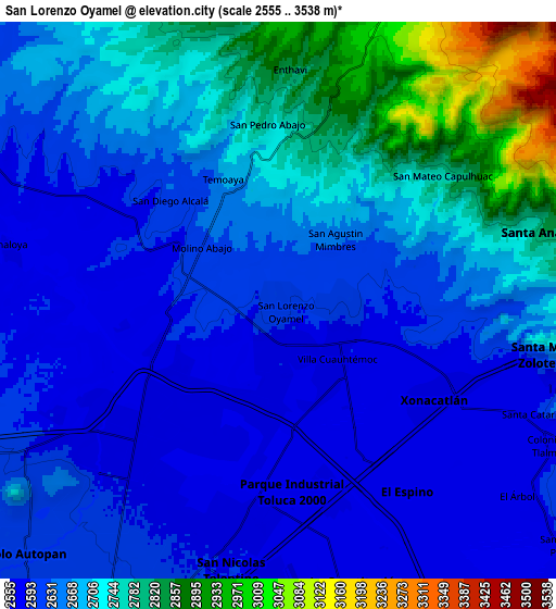 Zoom OUT 2x San Lorenzo Oyamel, Mexico elevation map
