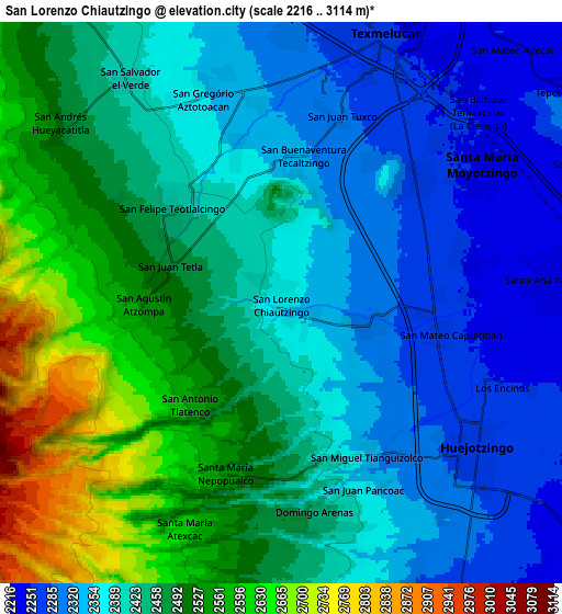 Zoom OUT 2x San Lorenzo Chiautzingo, Mexico elevation map