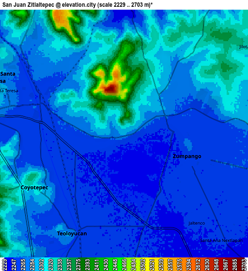 Zoom OUT 2x San Juan Zitlaltepec, Mexico elevation map